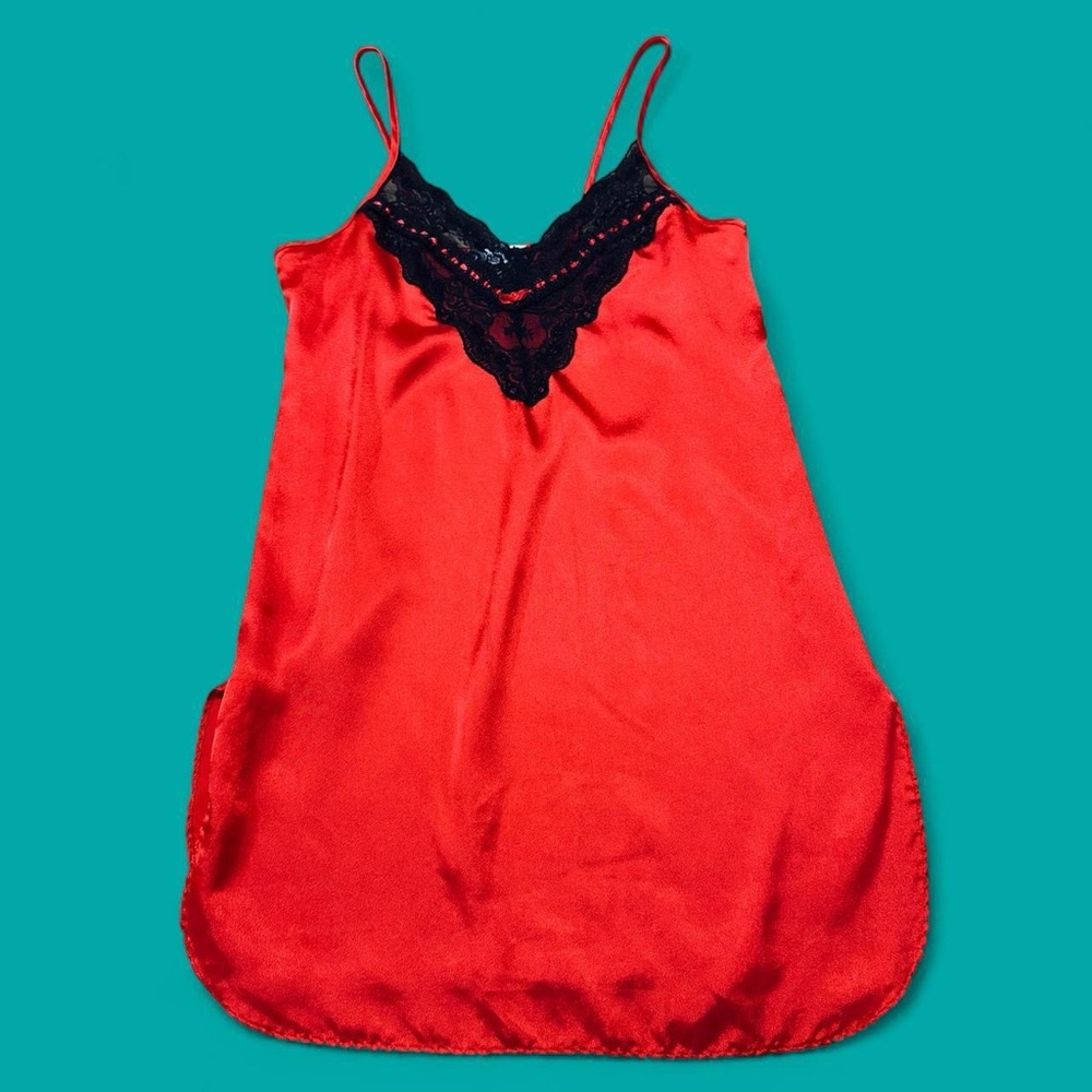 Vintage 80s Sexy Vixen Satin Strappy Slip Nightgown Lily of France Sleepwear SM